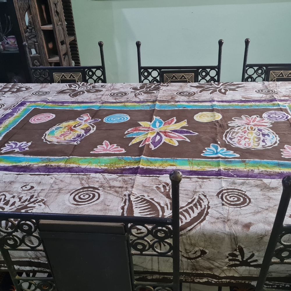 African Batik Print Hand Printed Tablecloth, Authentic Handmade in Nigeria.